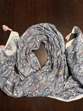 J.Jill Light Blue Paisley Women’s Scarf with Tassels